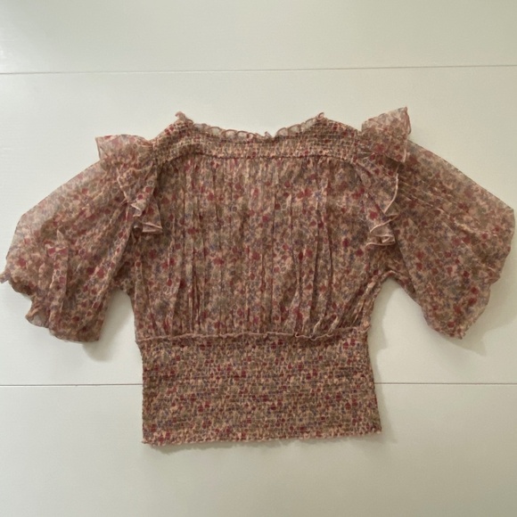 Free People Beatrice Lace Up Smocked Waist Floral Top Size Large - Picture 13 of 17